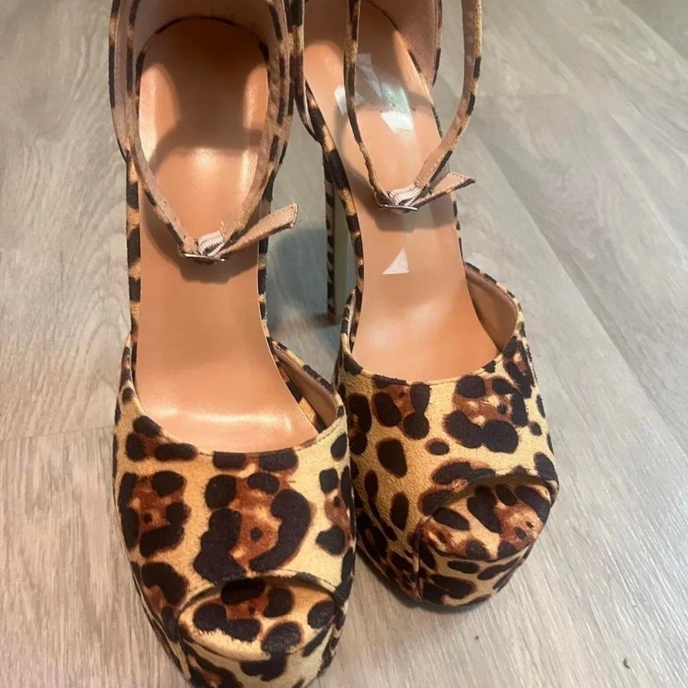 Leopard print platform heels 6 inch sexy Y2k